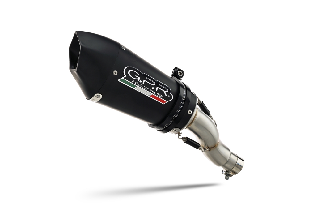 Scarico compatibile con Aprilia RS 457 2024-2025, Gpe Ann. Black titanium, Scarico completo racing, fornito con db killer estraibile e collettore, non conforme per uso stradale