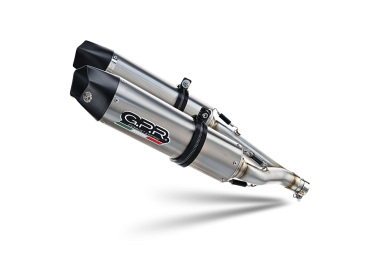 Scarico compatibile con Aprilia Dorsoduro 750 2008-2016, Gpe Ann. titanium, Coppia di silenziatori di scarico racing, con raccordo, articolo senza omologazione