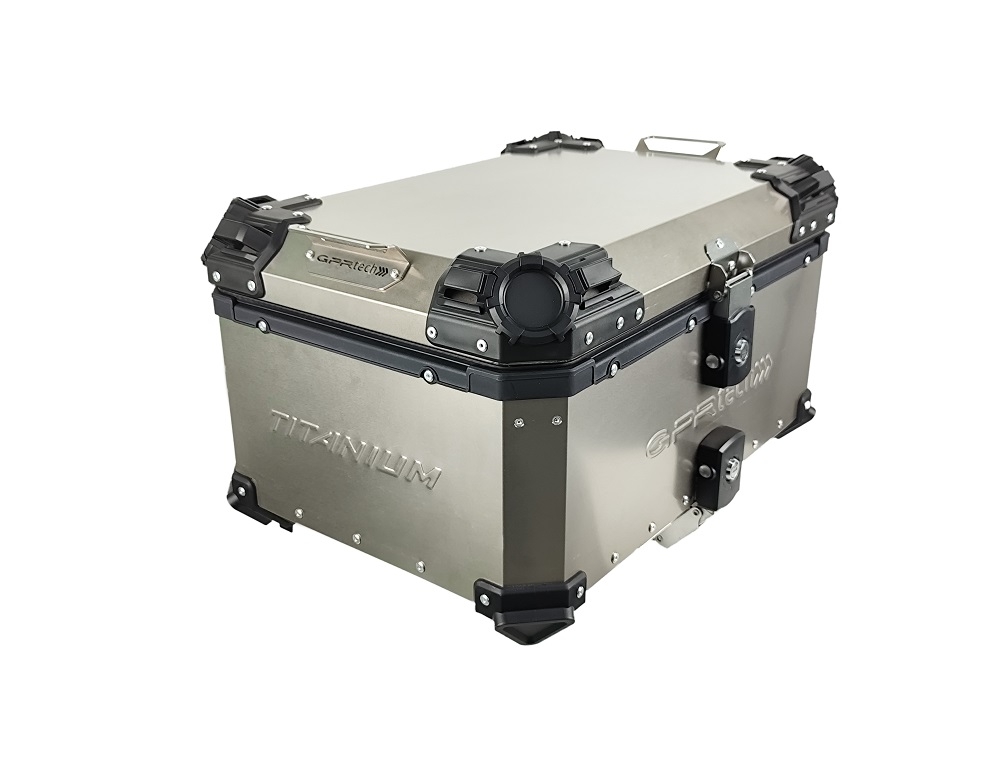  GPR TECH TOP CASE ALPI-TECH 55 LT Top case in Titanium , Titanium Natural color with universal plate included Capacity 55 LT.