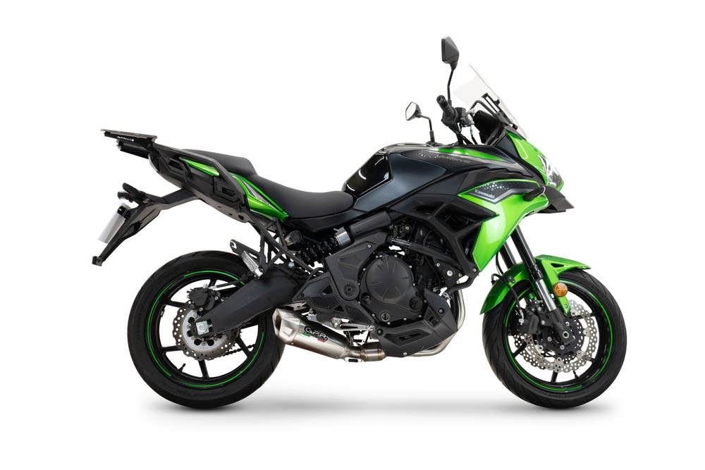 Scarico compatibile con Kawasaki Versys 650 2023-2025, GP-Revo Titanium, Scarico completo racing, fornito con db killer estraibile e collettore, non conforme per uso stradale