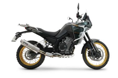 Scarico compatibile con Kove 800X 2024-2026, Dune Triovale Titanio, Scarico omologato, silenziatore con db killer estraibile e raccordo specifico