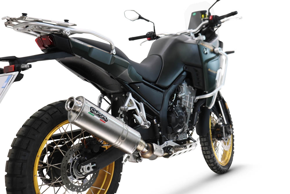 Scarico compatibile con Kove 800X 2024-2026, Dune Triovale Titanio, Scarico omologato, silenziatore con db killer estraibile e raccordo specifico