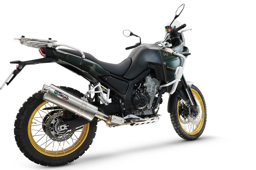 Scarico compatibile con Kove 800X 2024-2026, Dune Triovale Titanio, Scarico omologato, silenziatore con db killer estraibile e raccordo specifico