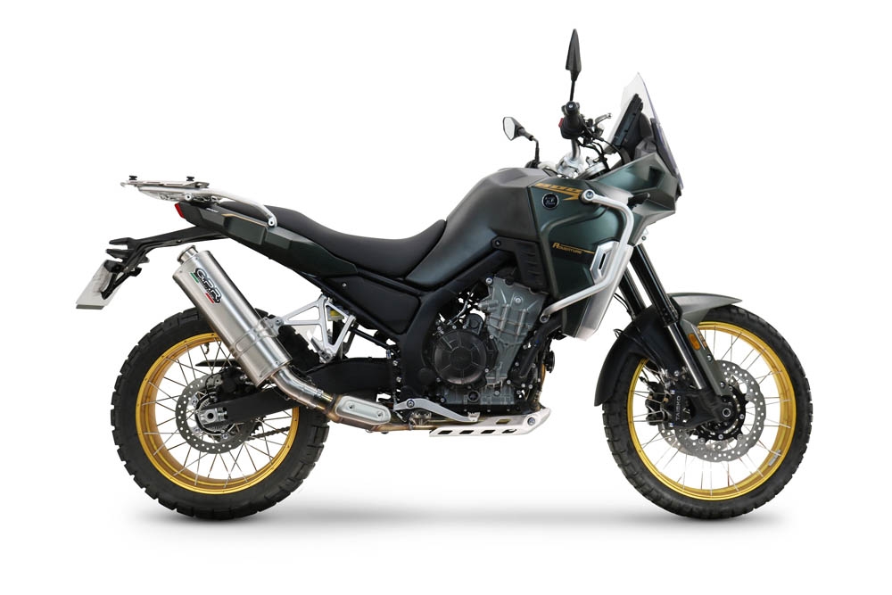 Scarico compatibile con Kove 800X 2024-2026, Dune Triovale Titanio, Scarico omologato, silenziatore con db killer estraibile e raccordo specifico