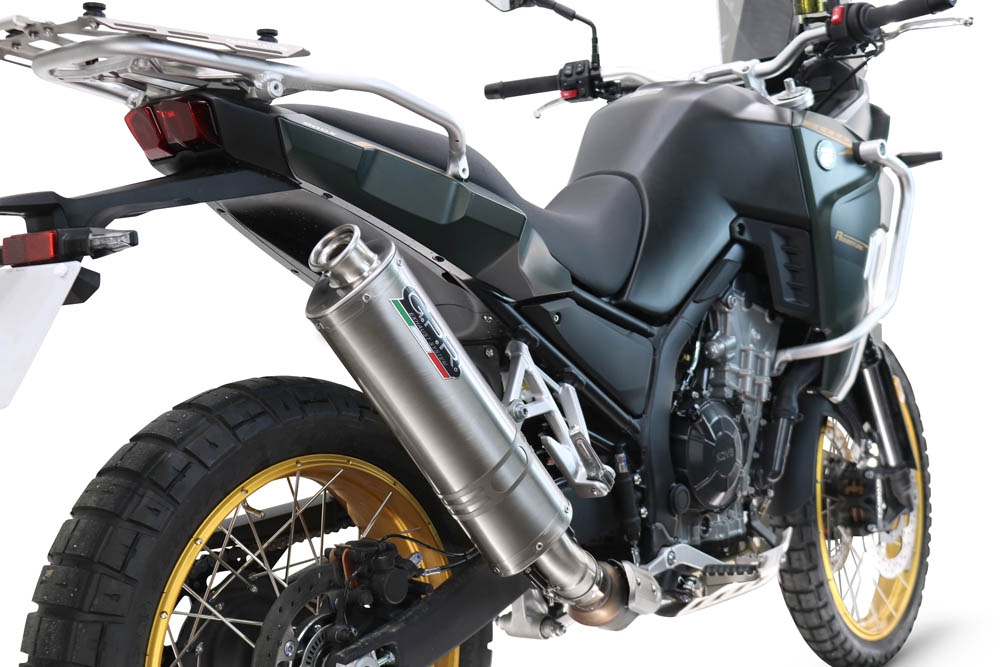 Scarico compatibile con Kove 800X 2024-2026, Dune Triovale Titanio, Scarico omologato, silenziatore con db killer estraibile e raccordo specifico