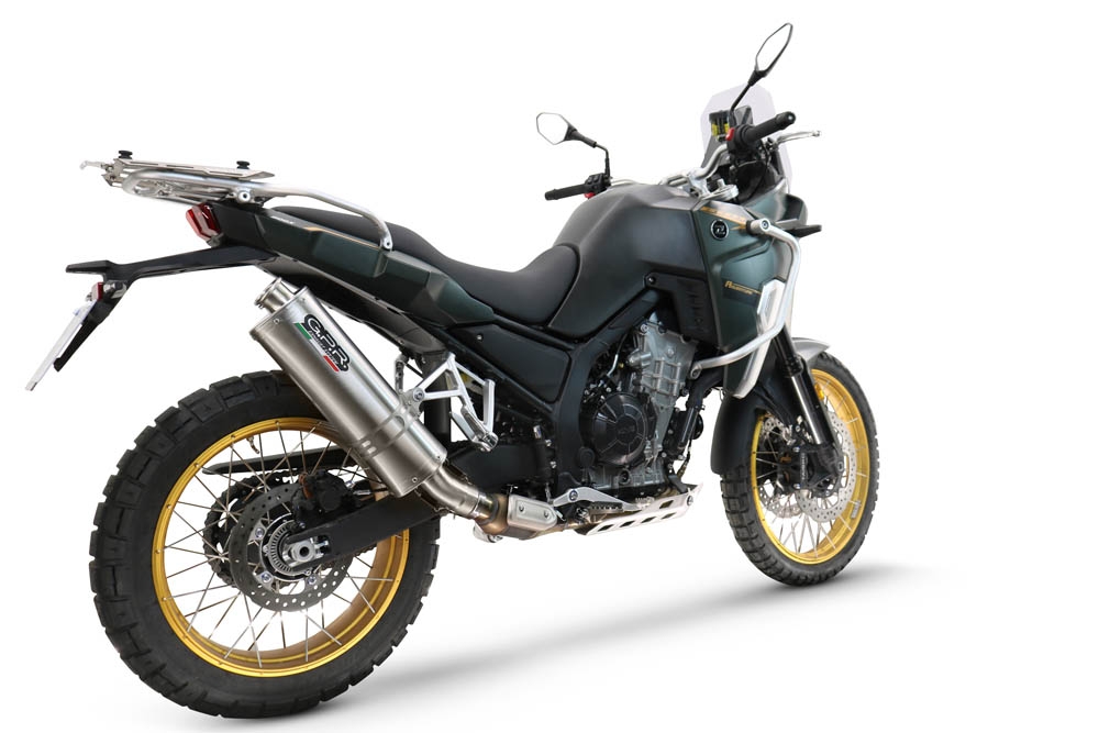 Scarico compatibile con Kove 800X 2024-2026, Dune Triovale Titanio, Scarico omologato, silenziatore con db killer estraibile e raccordo specifico