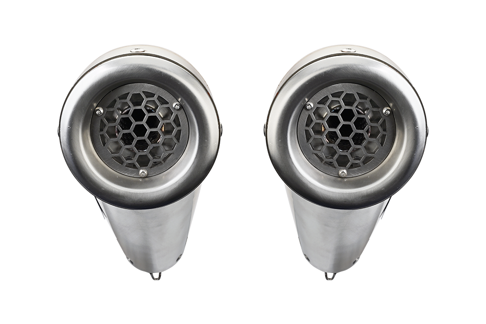 Exhaust compatible with Kawasaki Kfx 700 2004-2011, Powercone Evo, Homologated legal full system exhaust including dual silencers and removable db killers 