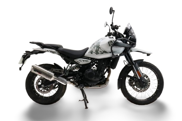 Exhaust compatible with Royal Enfield Guerrilla 450 2024-2025, Satinox, Homologated legal slip-on exhaust including removable db killer and link pipe 