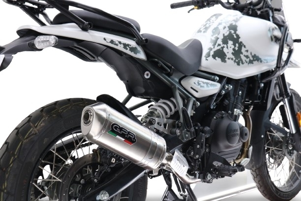 Exhaust compatible with Royal Enfield Guerrilla 450 2024-2025, Satinox, Homologated legal slip-on exhaust including removable db killer and link pipe 