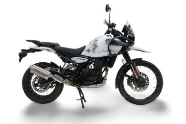 Exhaust compatible with Royal Enfield Guerrilla 450 2024-2025, Dune Triovale Titanio, Homologated legal slip-on exhaust including removable db killer and link pipe 