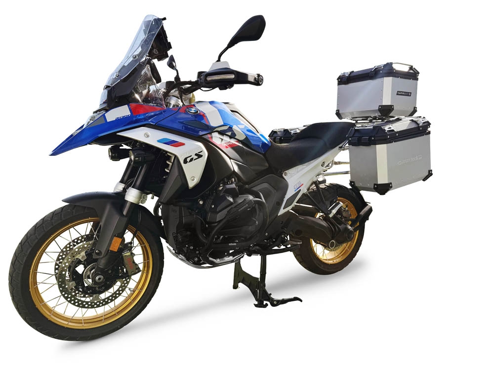 GPR TECH COMPATABILE CON BMW R 1300 GS 2023/2025 GPR TECH TRITTICO DI VALIGIE IN COLORE ARGENTO, TOP CASE 45 LT + VALIGIE LATERALI 38 LT. + 38 LT. + TELAIO SPECIFICO NERO 