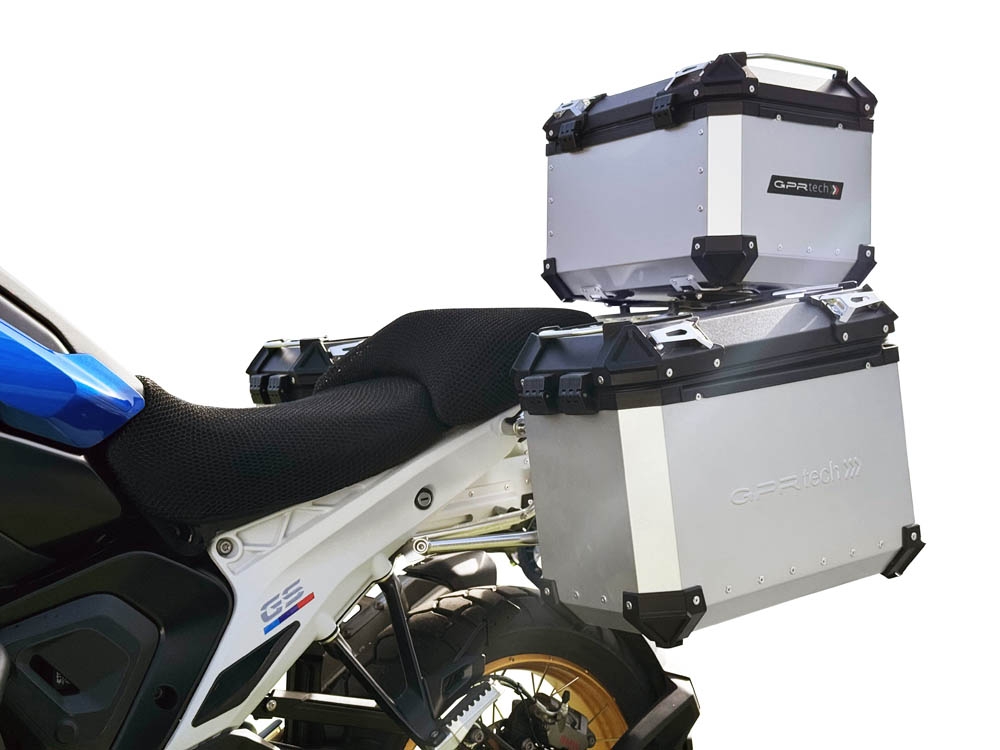 GPR TECH COMPATABILE CON BMW R 1300 GS 2023/2025 GPR TECH TRITTICO DI VALIGIE IN COLORE ARGENTO, TOP CASE 45 LT + VALIGIE LATERALI 38 LT. + 38 LT. + TELAIO SPECIFICO NERO 