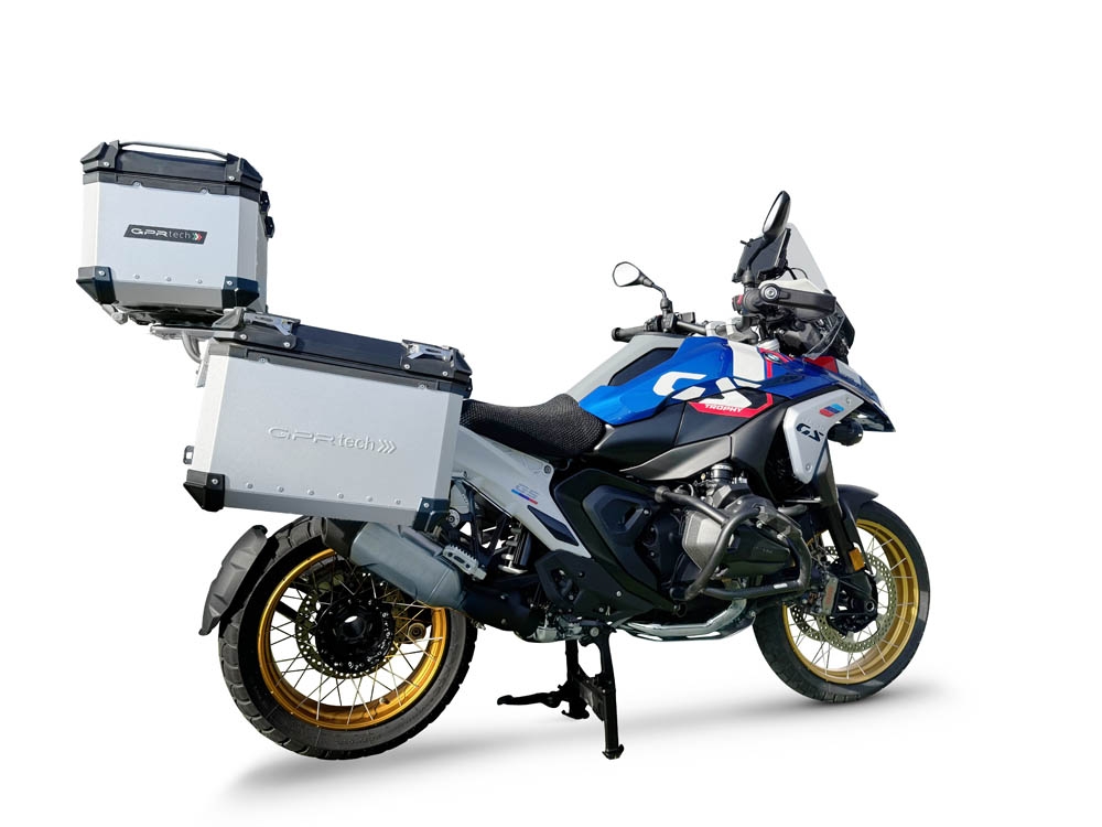 GPR TECH COMPATABILE CON BMW R 1300 GS 2023/2025 GPR TECH TRITTICO DI VALIGIE IN COLORE ARGENTO, TOP CASE 45 LT + VALIGIE LATERALI 38 LT. + 38 LT. + TELAIO SPECIFICO NERO 