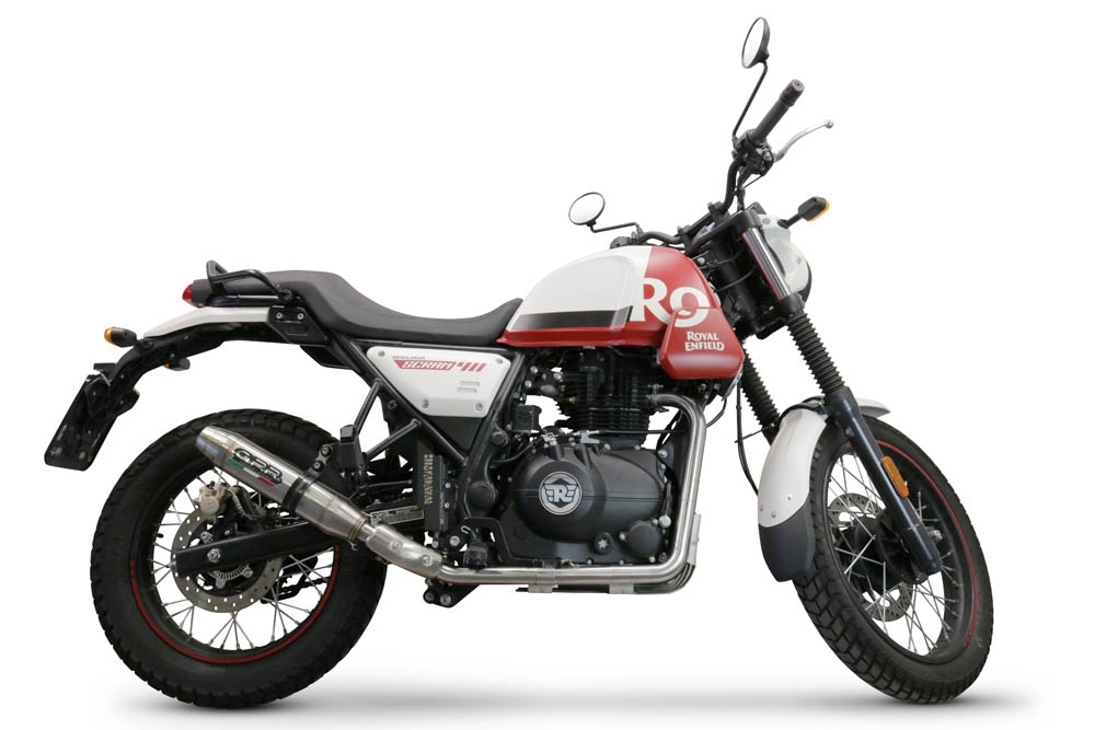 Scarico compatibile con Royal Enfield Scram 411 2022-2024, Deeptone Inox, Terminale di scarico racing, con raccordo, senza omologazione