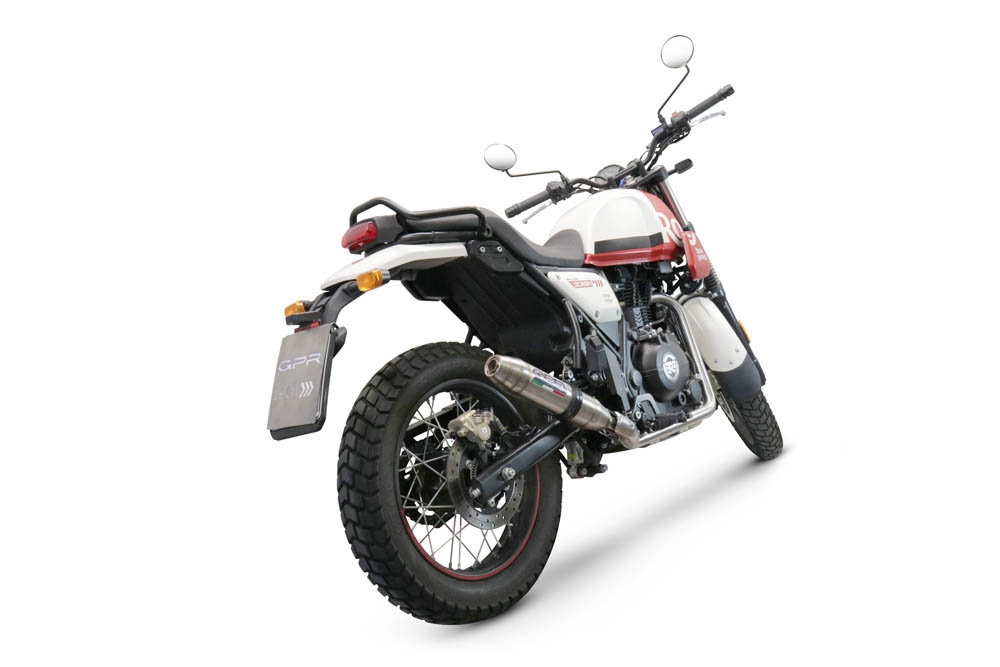 Scarico compatibile con Royal Enfield Scram 411 2022-2024, Deeptone Inox, Terminale di scarico racing, con raccordo, senza omologazione