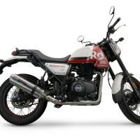 Scarico compatibile con Royal Enfield Scram 411 2022-2024, Satinox , Terminale di scarico omologato,fornito con db killer estraibile,catalizzatore e collettore