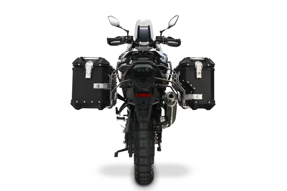 GPR TECH COMPATIBILE CON Voge DS 800 Rally 2025/2026 GPR TECH COPPIA DI VALIGIE LATERALI NERE, ALPI-TECH 38 LT. + 32 LT. CON PORTA PACCHI NERO SERIE TECH-EVO 