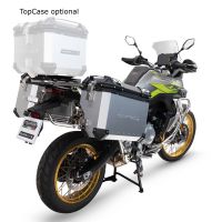 Pair of side cases aluminum made with contoured right side, black color with specific pannier silver holder GPR TECH compatible with  Voge 900DSX 2024/2025 e5