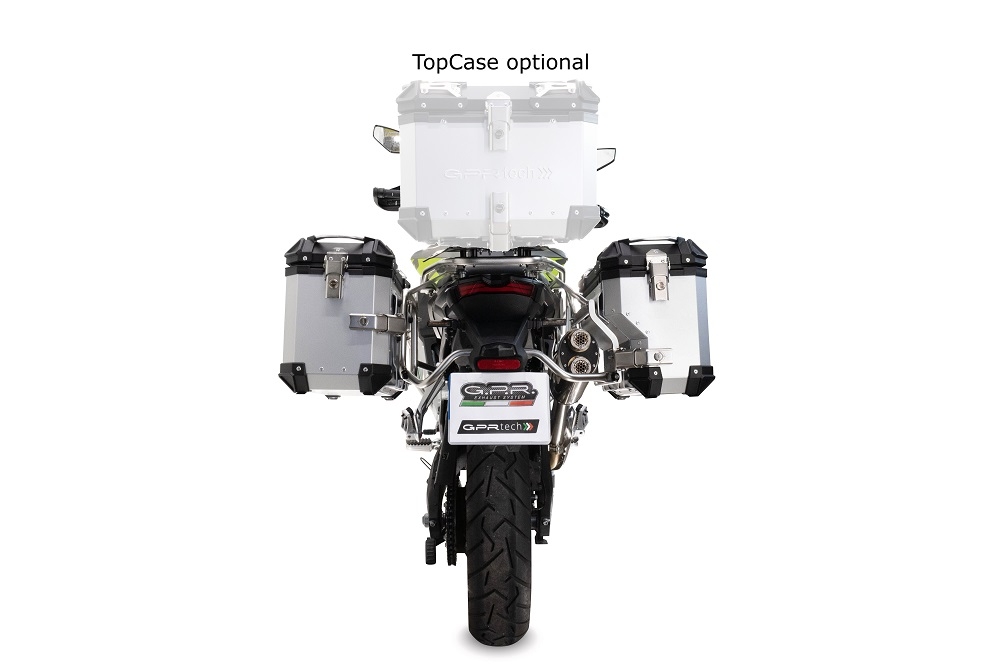 Pair of side cases aluminum made with contoured right side, silver color with specific pannier silver holder GPR TECH compatible with  Voge 900DSX 2024/2025 e5