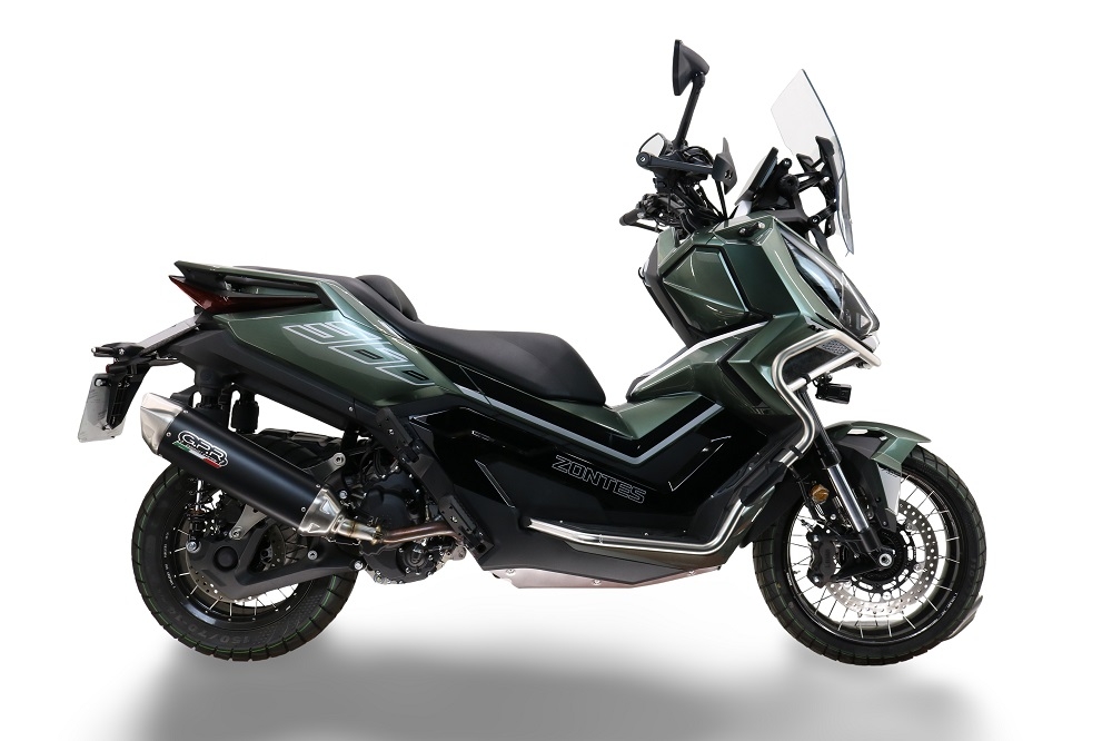 Exhaust compatible with Zontes 365D 2024-2026, Furore-X Scooter, Slip-on exhaust legal for UK and non-EU markets including link pipe and removable db killer 
