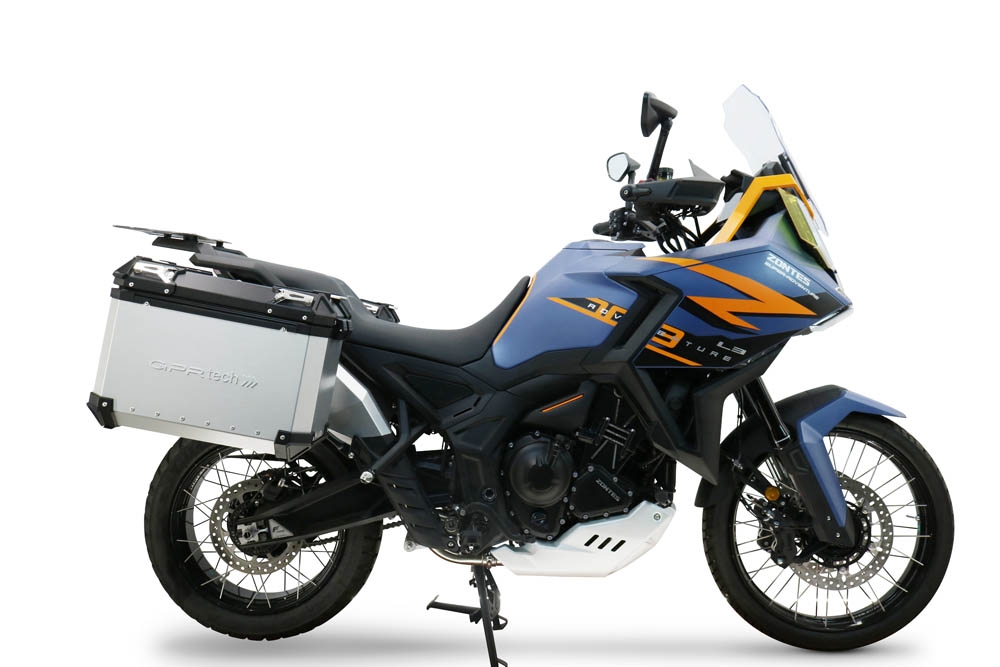 GPR TECH COMPATIBILE CON Zontes 703 F 2025/2026 GPR TECH COPPIA DI VALIGIE LATERALI ARGENTO ALPI-TECH 38 LT. + 38 LT. CON TELAIO SPECIFICO 